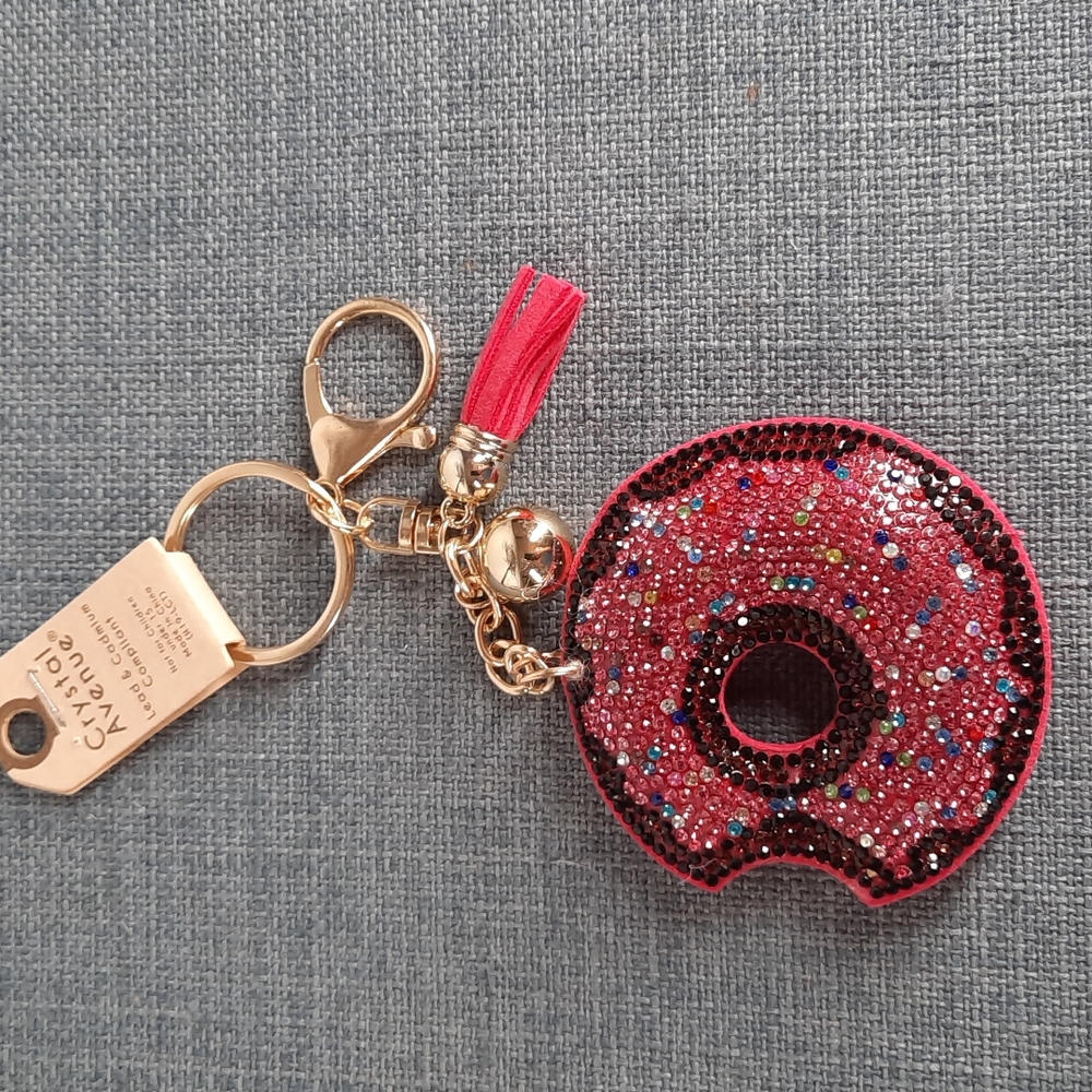 Pink Donut Crystal Rhinestone Keychain Purse Charm Backpack Clip Gift
